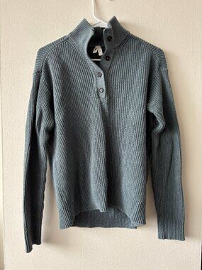 Pact Womens Luxe Knit Gray Henley Sweater - Size L